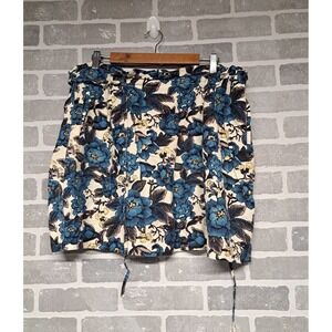 Ann Taylor LOFT Womens Blue Floral Linen Blend Skirt W/ Pockets Size Large‎